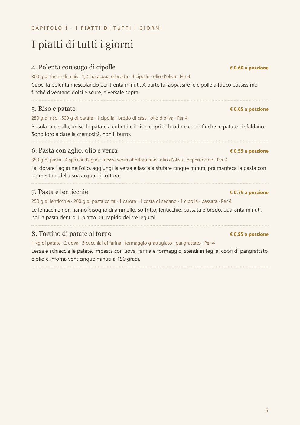 Una pagina del quaderno di ricette