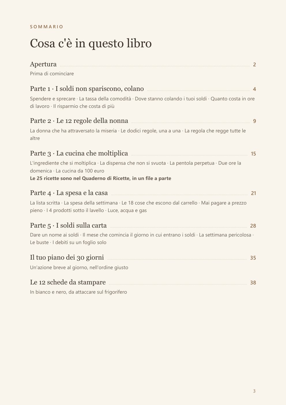 Il sommario del libro
